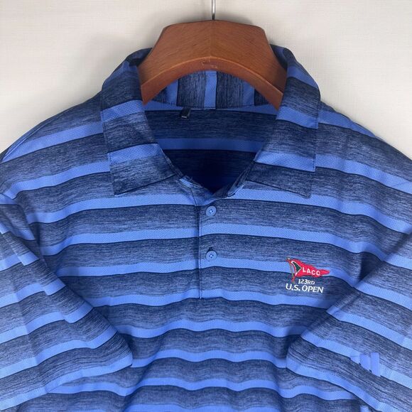 Adidas Men's Size Medium Performance Golf Polo Shirt LACC US Open Striped Blue - Picture 1 of 7